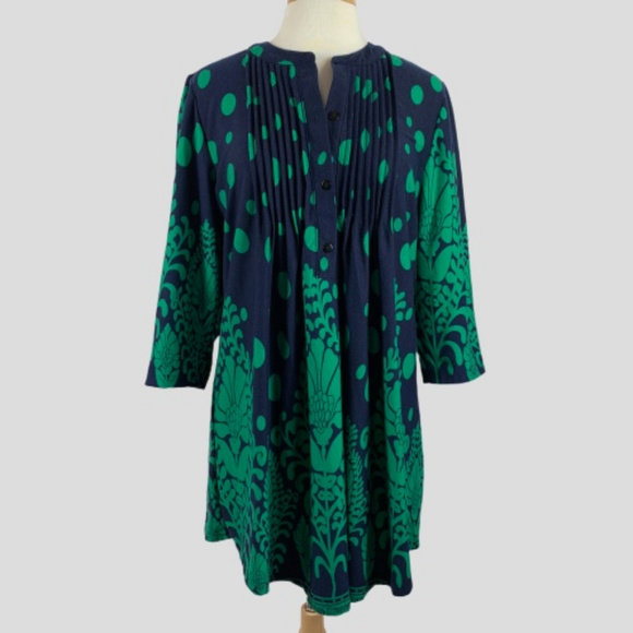 Mon Belle Amour Tops - Navy and Green Tunic with 3/4 length sleeves